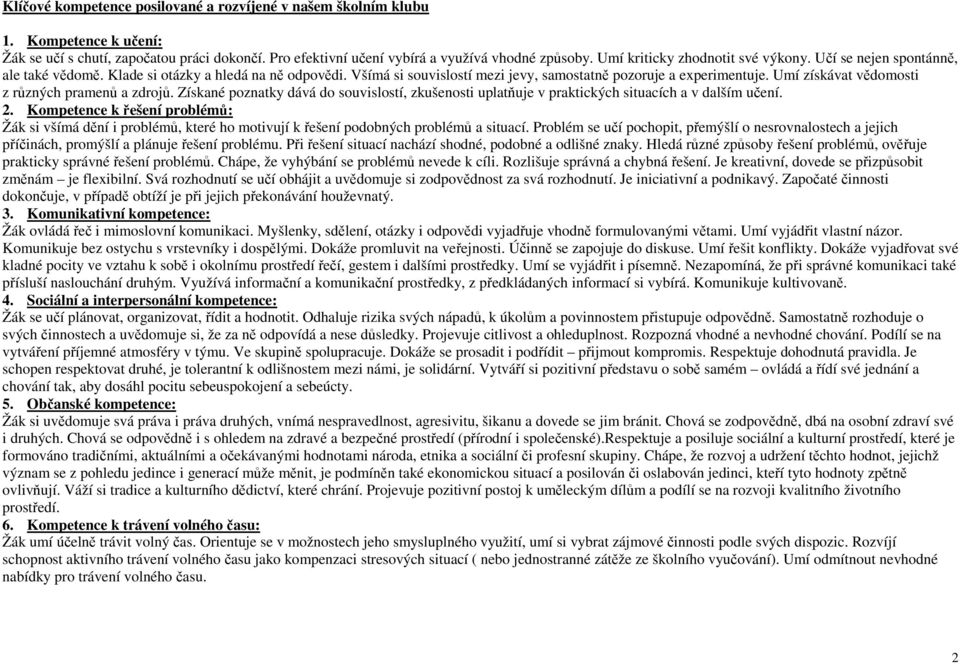 Umí získávat vědomosti z různých pramenů a zdrojů. Získané poznatky dává do souvislostí, zkušenosti uplatňuje v praktických situacích a v dalším učení. 2.