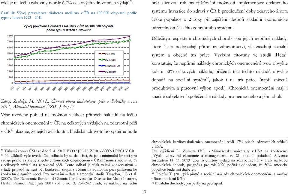 39/12 Výše uvedený pohled na možnou velikost přímých nákladů na léčbu chronických onemocnění v ČR na celkových výdajích na zdravotní péči v ČR 30 ukazuje, že jejich zvládnutí z hlediska zdravotního