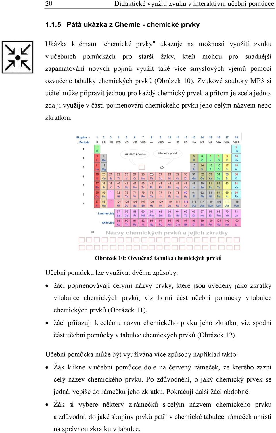 vyuţít také více smyslových vjemů pomocí ozvučené tabulky chemických prvků (Obrázek 10).