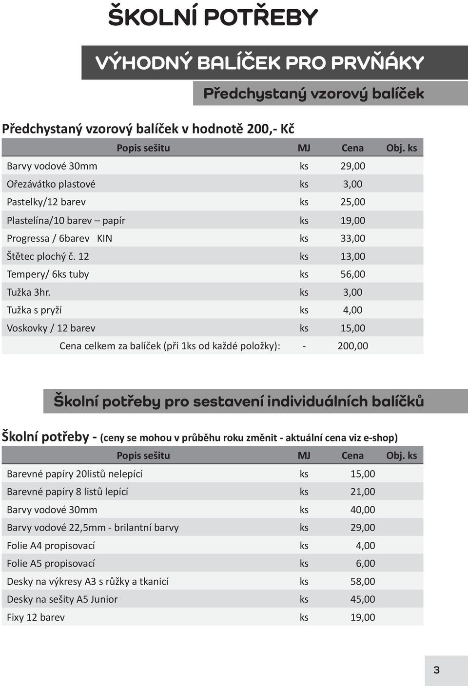 12 ks 13,00 Tempery/ 6ks tuby ks 56,00 Tužka 3hr.