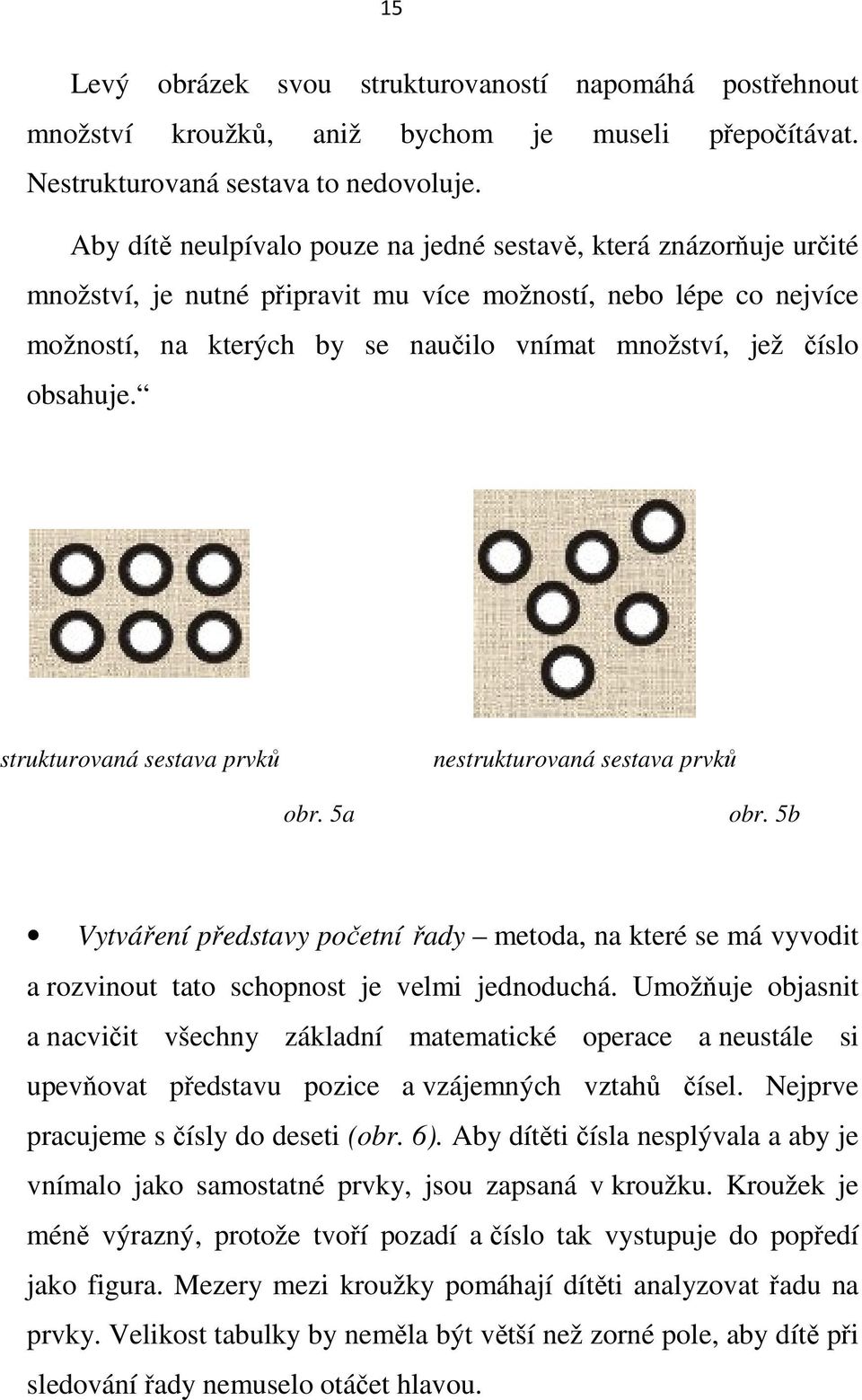 obsahuje. strukturovaná sestava prvků nestrukturovaná sestava prvků obr. 5a obr. 5b Vytváření představy početní řady metoda, na které se má vyvodit a rozvinout tato schopnost je velmi jednoduchá.