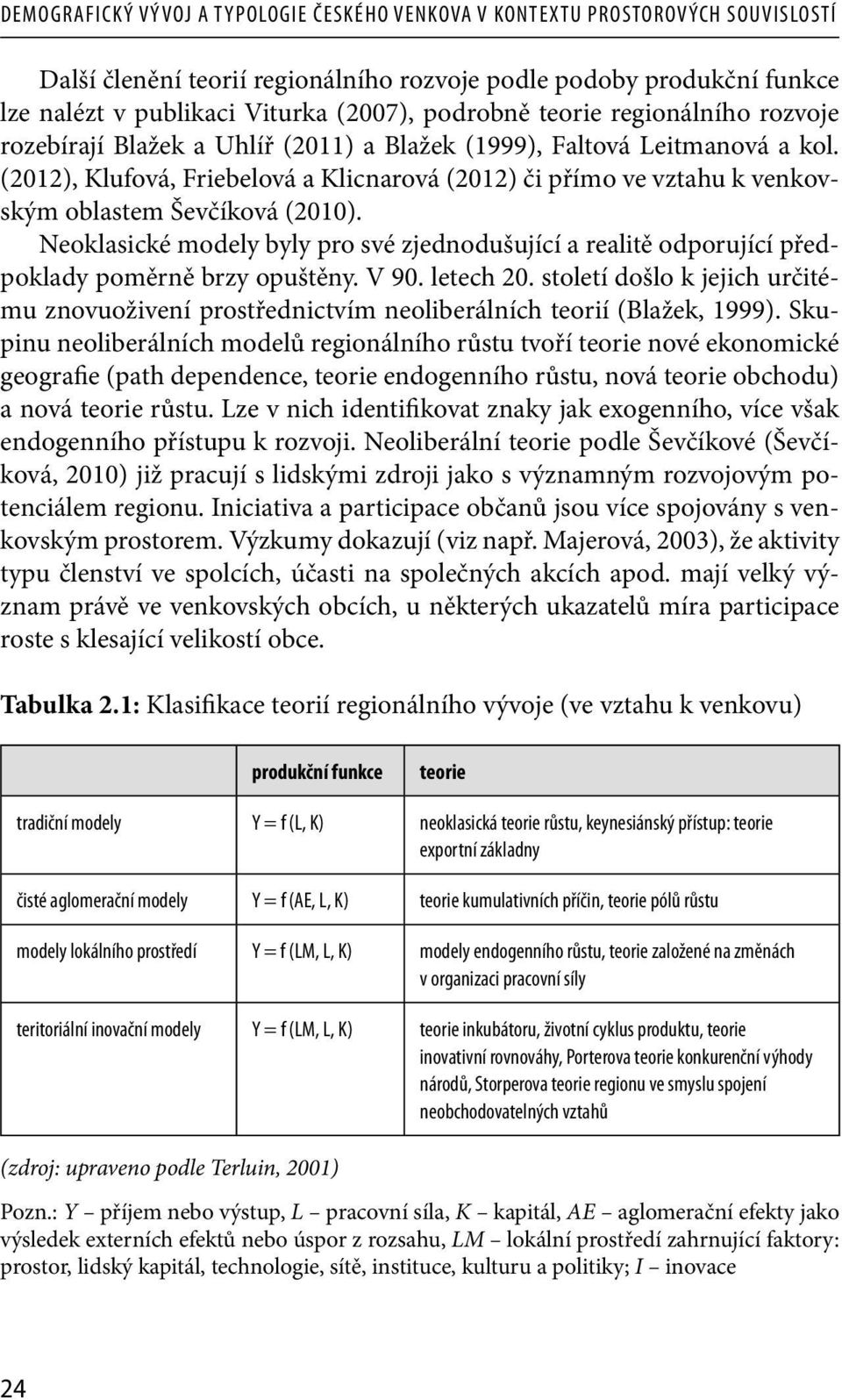 (2012), Klufová, Friebelová a Klicnarová (2012) či přímo ve vztahu k venkovským oblastem Ševčíková (2010).
