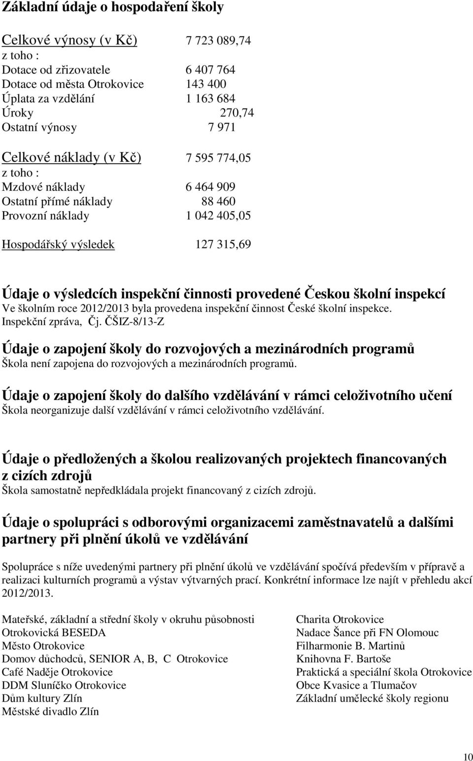 inspekční činnosti provedené Českou školní inspekcí Ve školním roce 2012/2013 byla provedena inspekční činnost České školní inspekce. Inspekční zpráva, Čj.