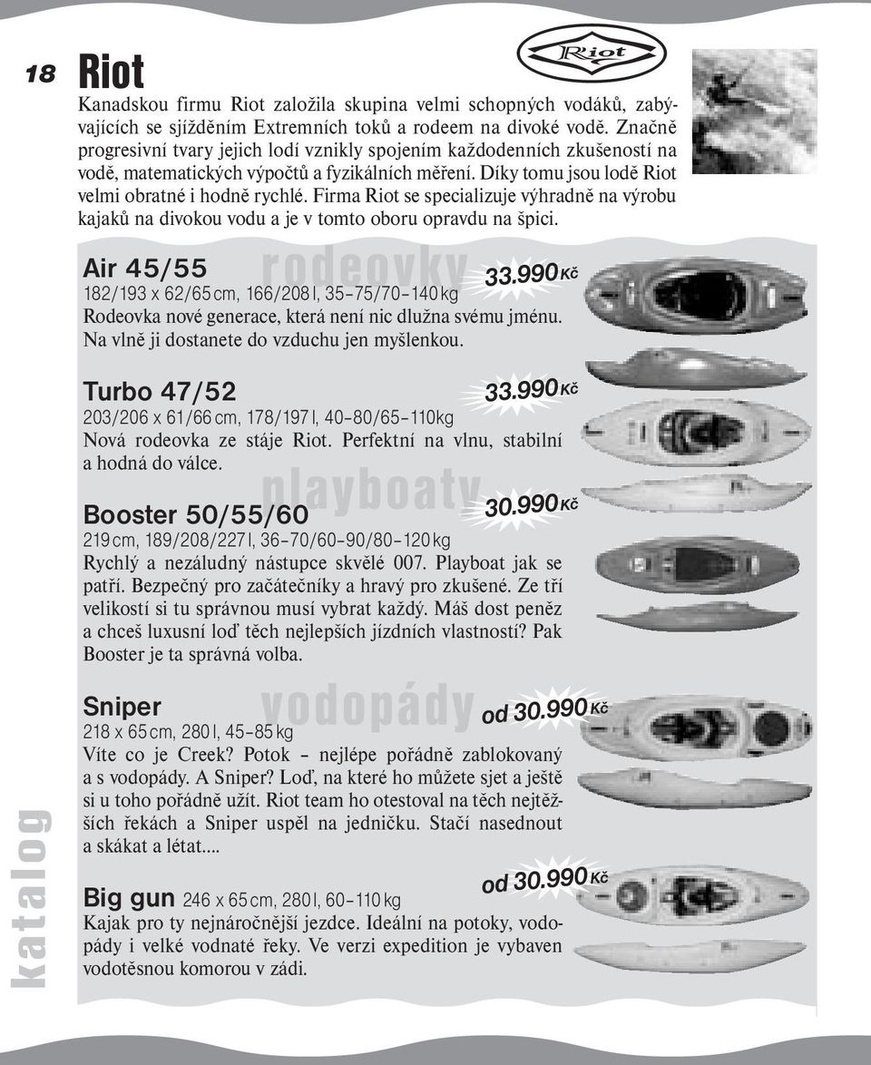 Firma Riot se specializuje výhradně na výrobu kajaků na divokou vodu a je v tomto oboru opravdu na špici. Air 45/55 rodeovky 33.