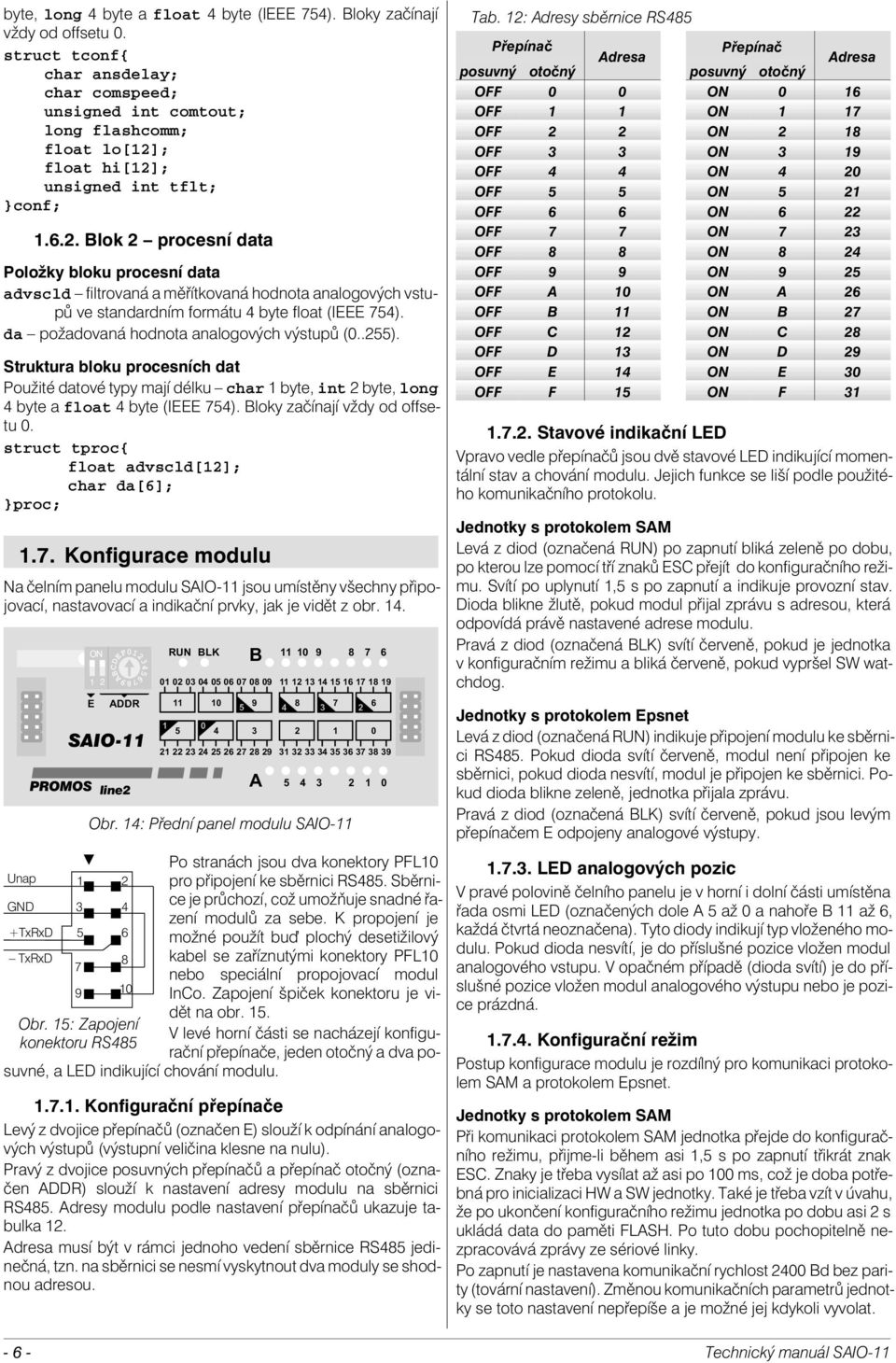 . Blok procesní data Položky bloku procesní data advscld filtrovaná a měřítkovaná hodnota analogových vstupů ve standardním formátu 4 byte float (IEEE 754).