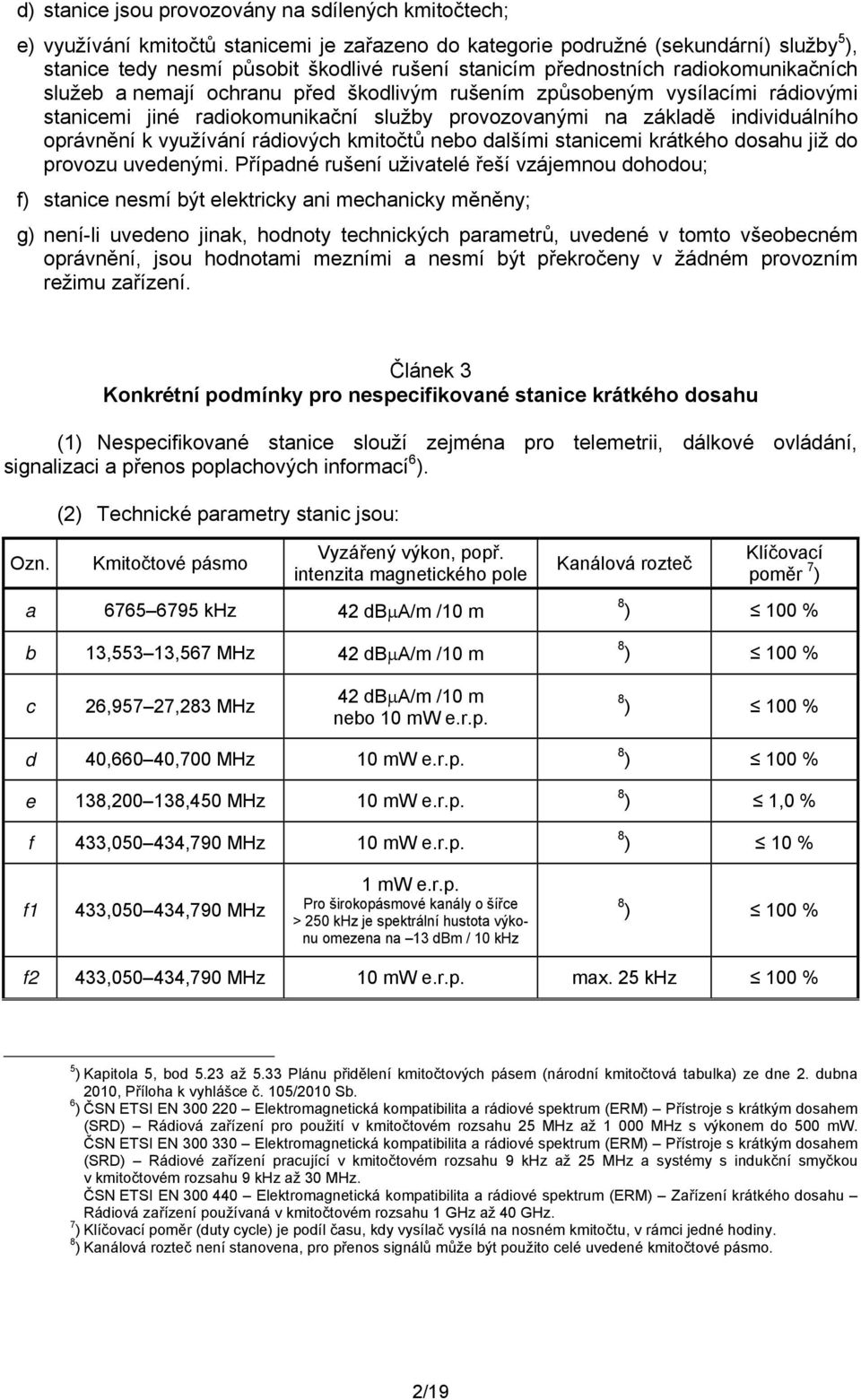 k využívání rádiových kmitočtů nebo dalšími stanicemi krátkého dosahu již do provozu uvedenými.