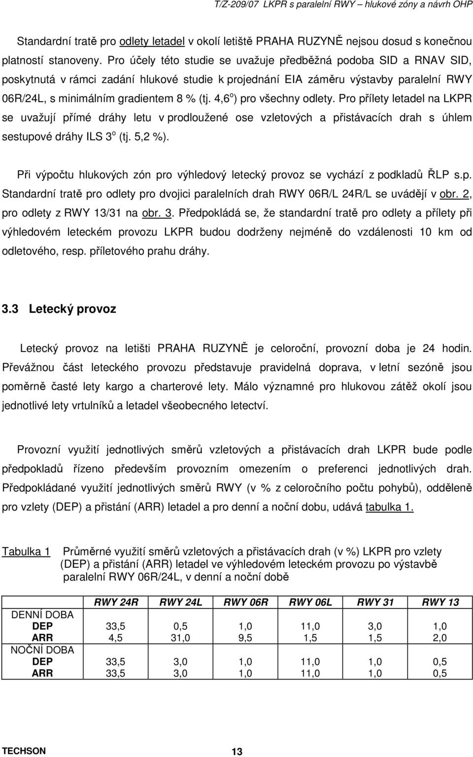 4,6 o ) pro všechny odlety. Pro přílety letadel na LKPR se uvažují přímé dráhy letu v prodloužené ose vzletových a přistávacích drah s úhlem sestupové dráhy ILS 3 o (tj. 5,2 %).