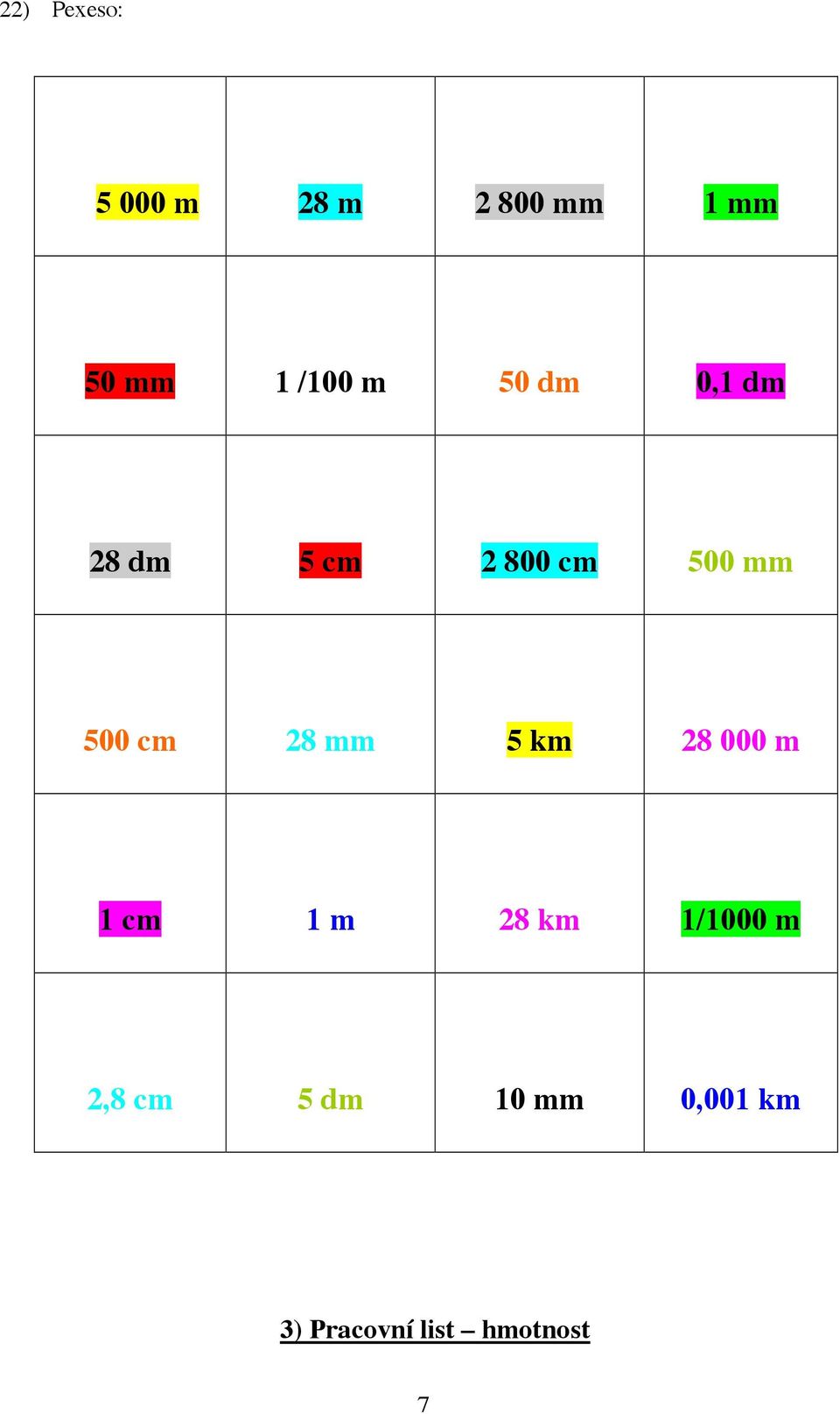 500 cm 28 mm 5 km 28 000 m 1 cm 1 m 28 km 1/1000