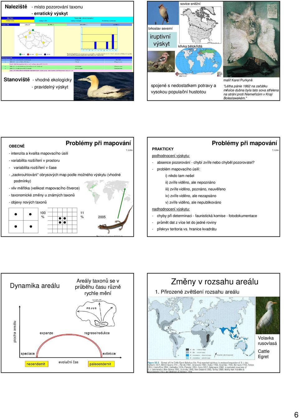 " OBECNĚ - intenzita a kvalita mapovacího úsilí - variabilita rozšíření v prostoru - variabilita rozšíření v čase - zaokrouhlování obrysových map podle možného výskytu (vhodné podmínky) - vliv