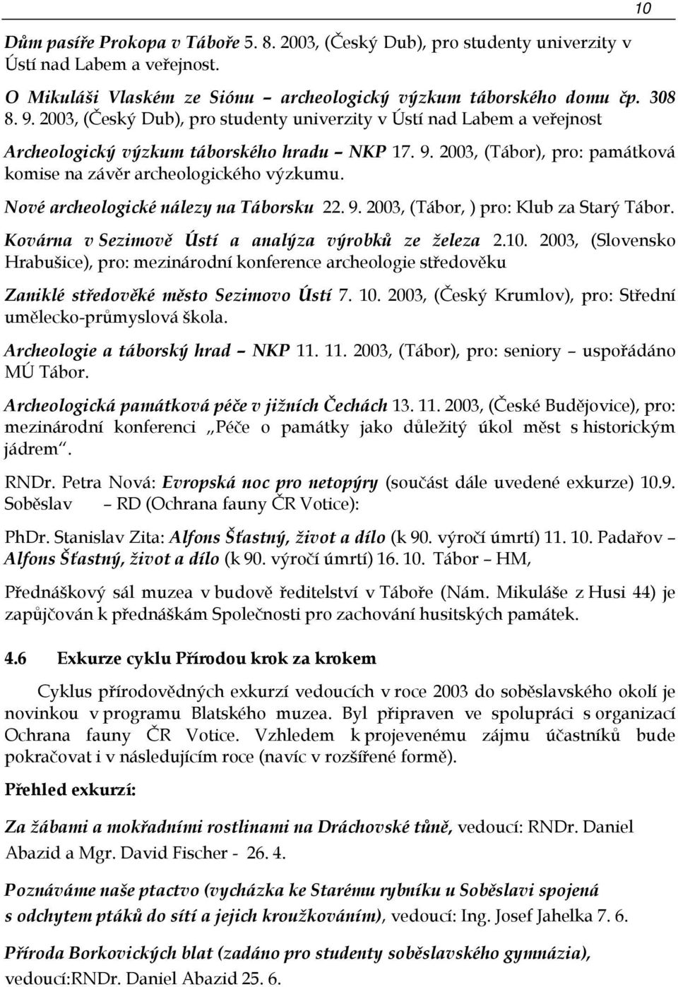 Nové archeologické nálezy na Táborsku 22. 9. 2003, (Tábor, ) pro: Klub za Starý Tábor. Kovárna v Sezimově Ústí a analýza výrobků ze železa 2.10.