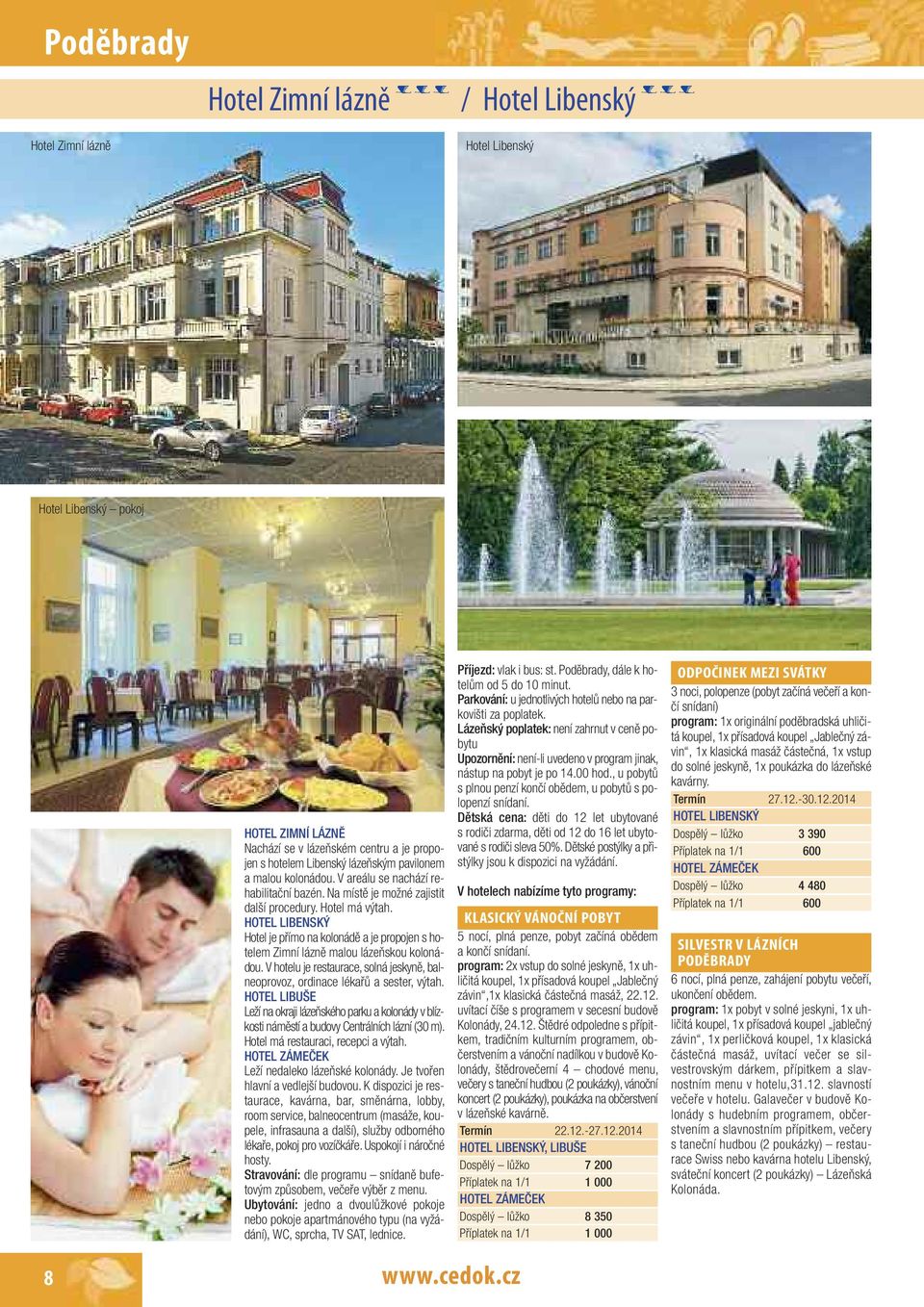 HOTEL LIBENSKÝ Hotel je přímo na kolonádě a je propojen s hotelem Zimní lázně malou lázeňskou kolonádou. V hotelu je restaurace, solná jeskyně, balneoprovoz, ordinace lékařů a sester, výtah.