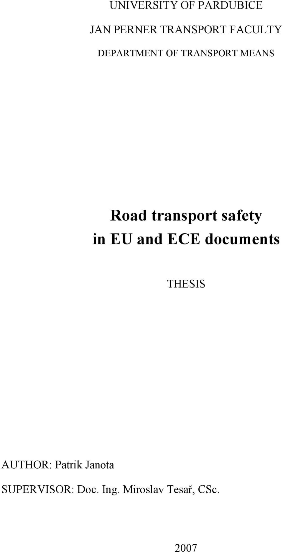 transport safety in EU and ECE documents THESIS