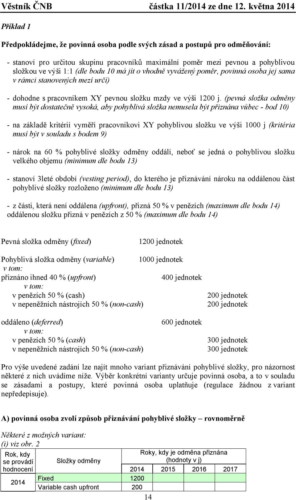 (pevná složka odměny musí být dostatečně vysoká, aby pohyblivá složka nemusela být přiznána vůbec - bod 10) - na základě kritérií vyměří pracovníkovi XY pohyblivou složku ve výši 1000 j (kritéria