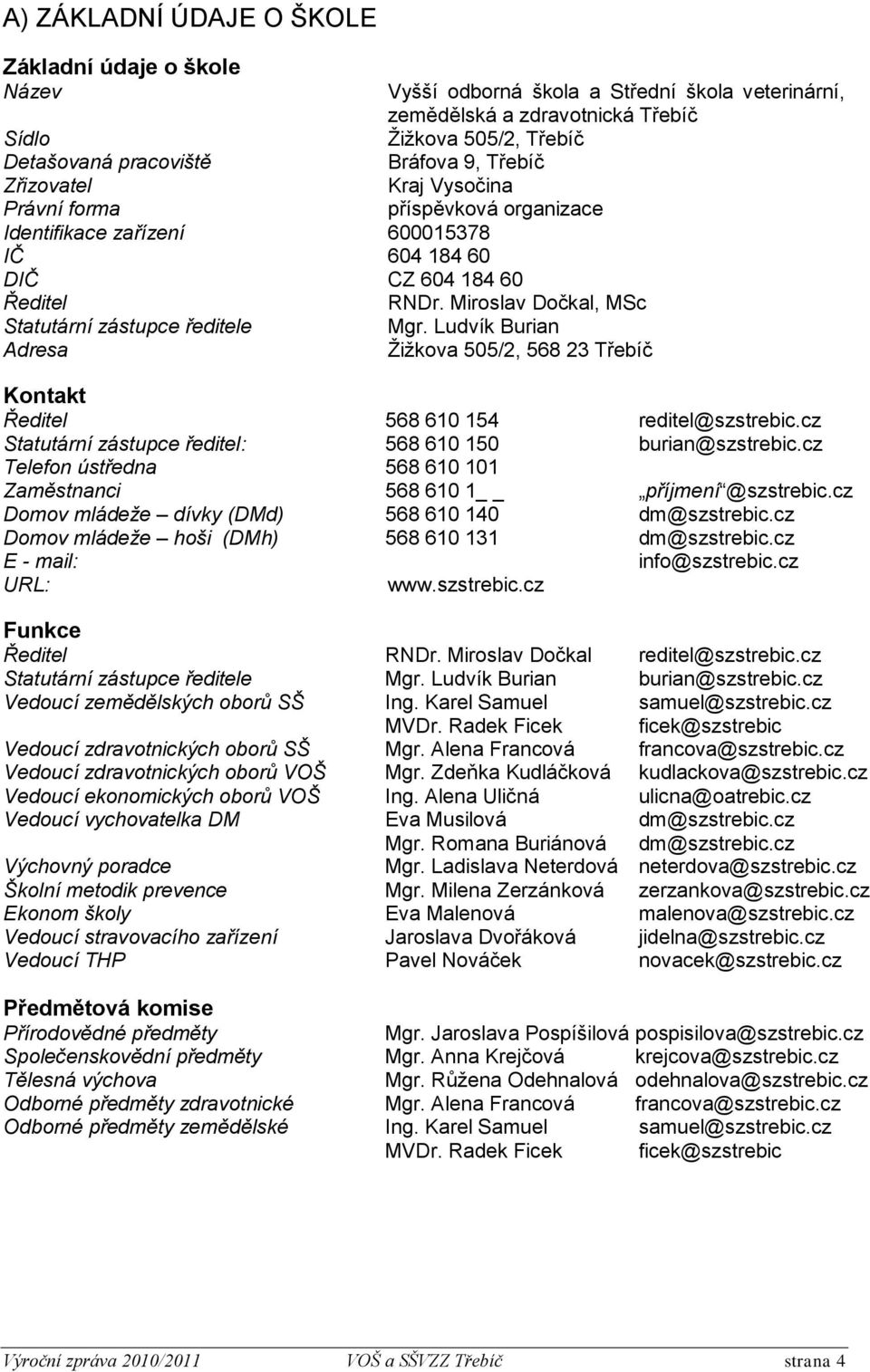 Miroslav Dočkal, MSc Mgr. Ludvík Burian Žižkova 505/2, 568 23 Třebíč Kontakt Ředitel 568 610 154 reditel@szstrebic.cz Statutární zástupce ředitel: 568 610 150 burian@szstrebic.