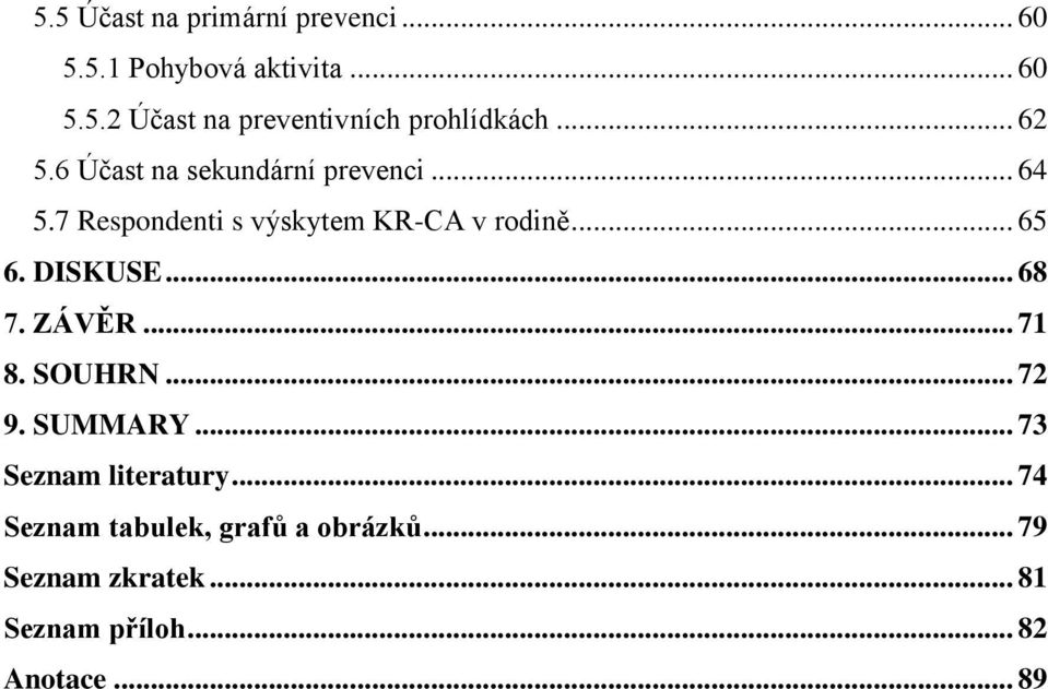 DISKUSE... 68 7. ZÁVĚR... 71 8. SOUHRN... 72 9. SUMMARY... 73 Seznam literatury.