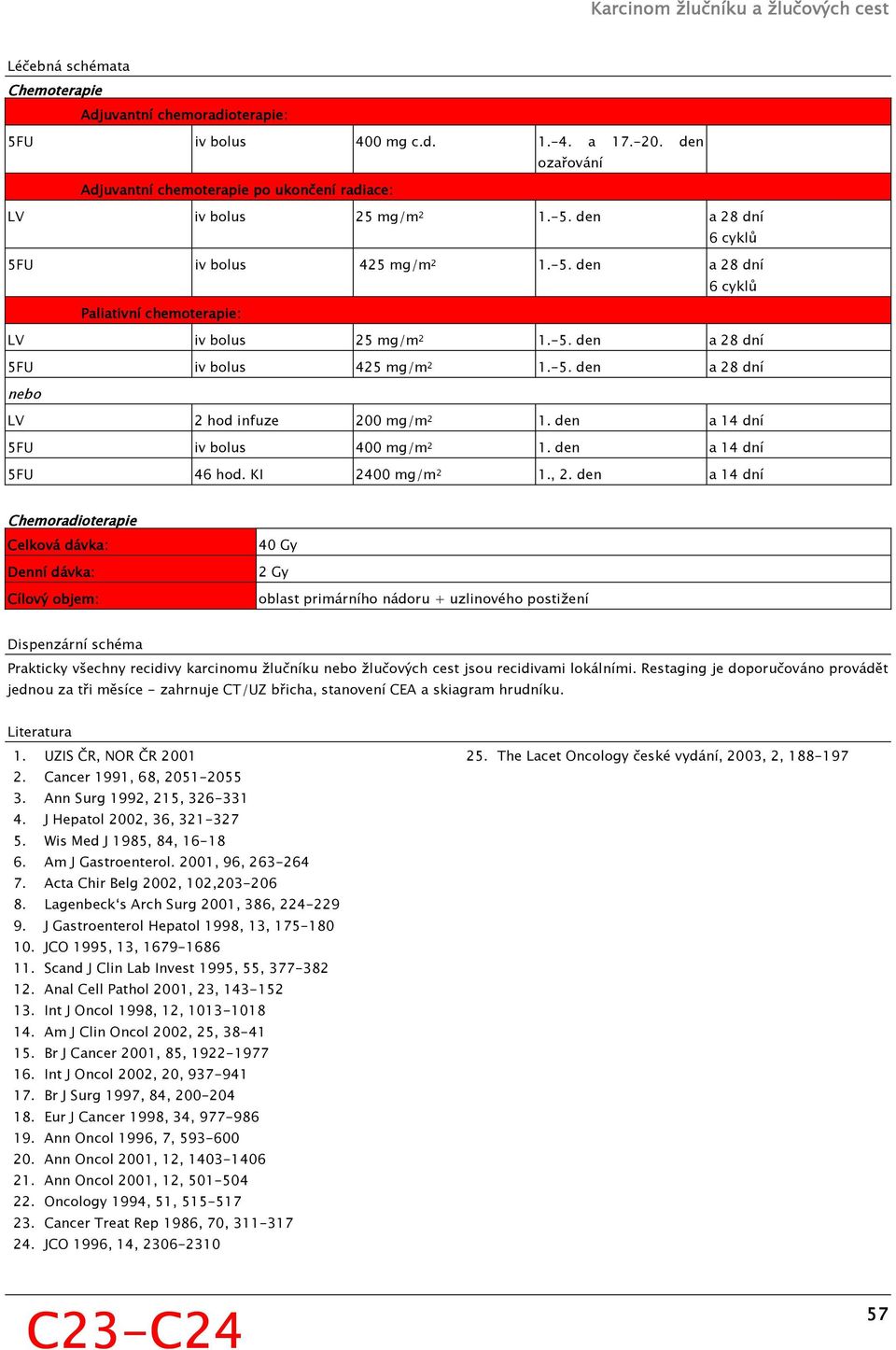 den a 14 dní 5FU iv bolus 400 mg/m 2 1. den a 14 dní 5FU 46 hod. KI 2400 mg/m 2 1., 2.