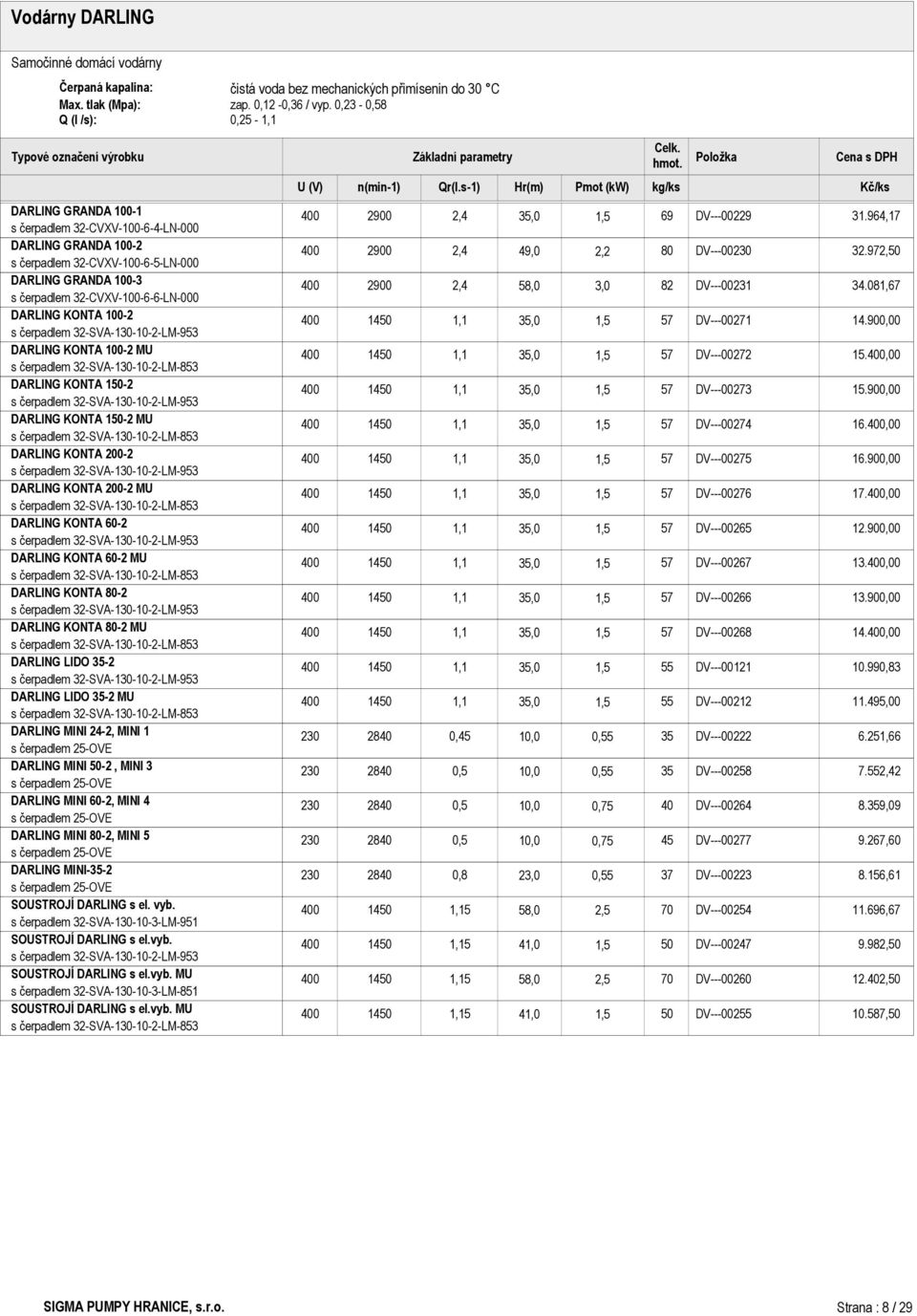 DARLING KONTA 100-2 s čerpadlem 32-SVA-130-10-2-LM-953 DARLING KONTA 100-2 MU s čerpadlem 32-SVA-130-10-2-LM-853 DARLING KONTA 150-2 s čerpadlem 32-SVA-130-10-2-LM-953 DARLING KONTA 150-2 MU s