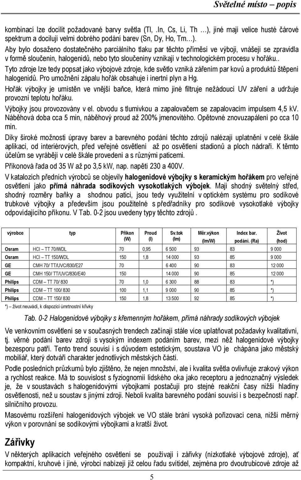 . Tyto zdroje lze tedy popsat jako výbojové zdroje, kde světlo vzniká zářením par kovů a produktů štěpení halogenidů. Pro umožnění zápalu hořák obsahuje i inertní plyn a Hg.