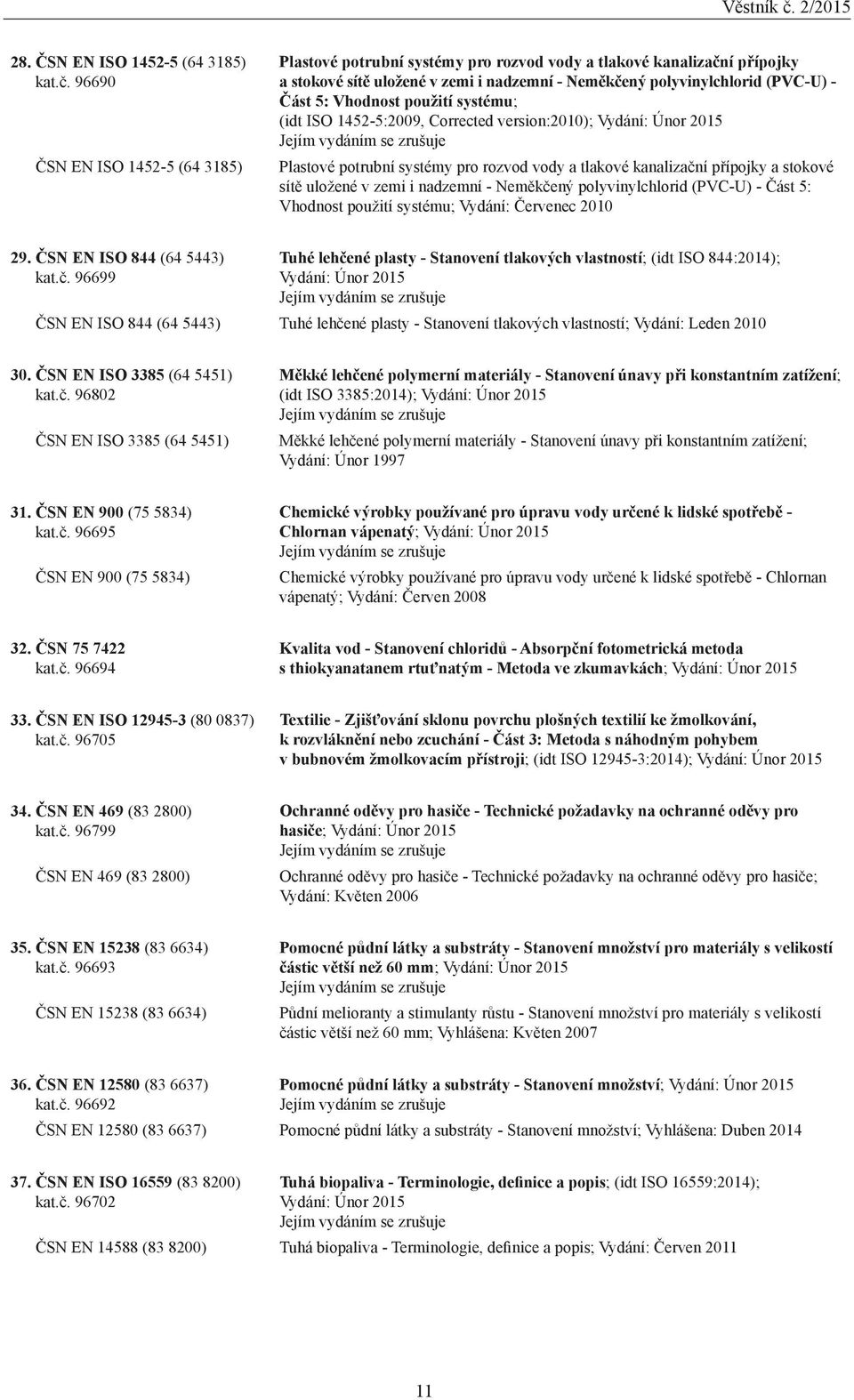 Vhodnost použití systému; (idt ISO 1452-5:2009, Corrected version:2010); Vydání: Únor 2015 Jejím vydáním se zrušuje Plastové potrubní systémy pro rozvod vody a tlakové kanalizační přípojky a stokové