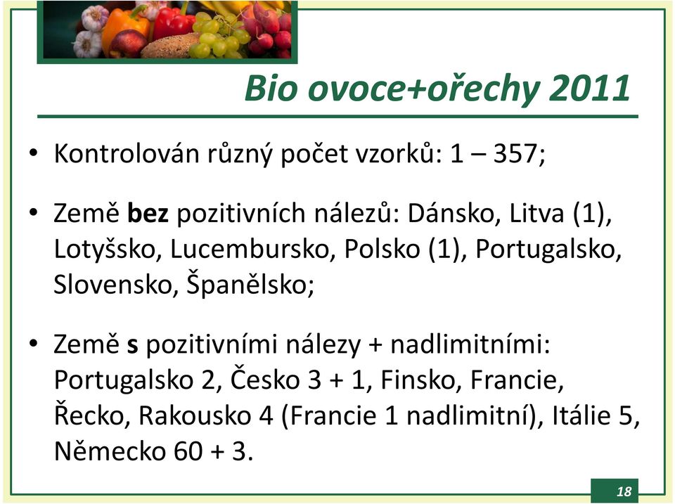 Portugalsko, Slovensko, Španělsko; Země s pozitivními nálezy + nadlimitními: