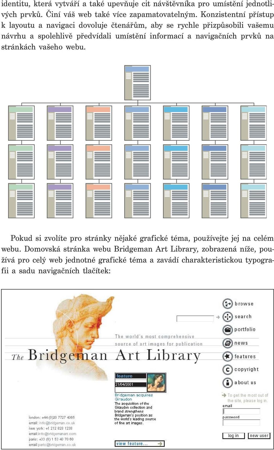 informací a navigačních prvků na stránkách vašeho webu. Pokud si zvolíte pro stránky nějaké grafické téma, používejte jej na celém webu.