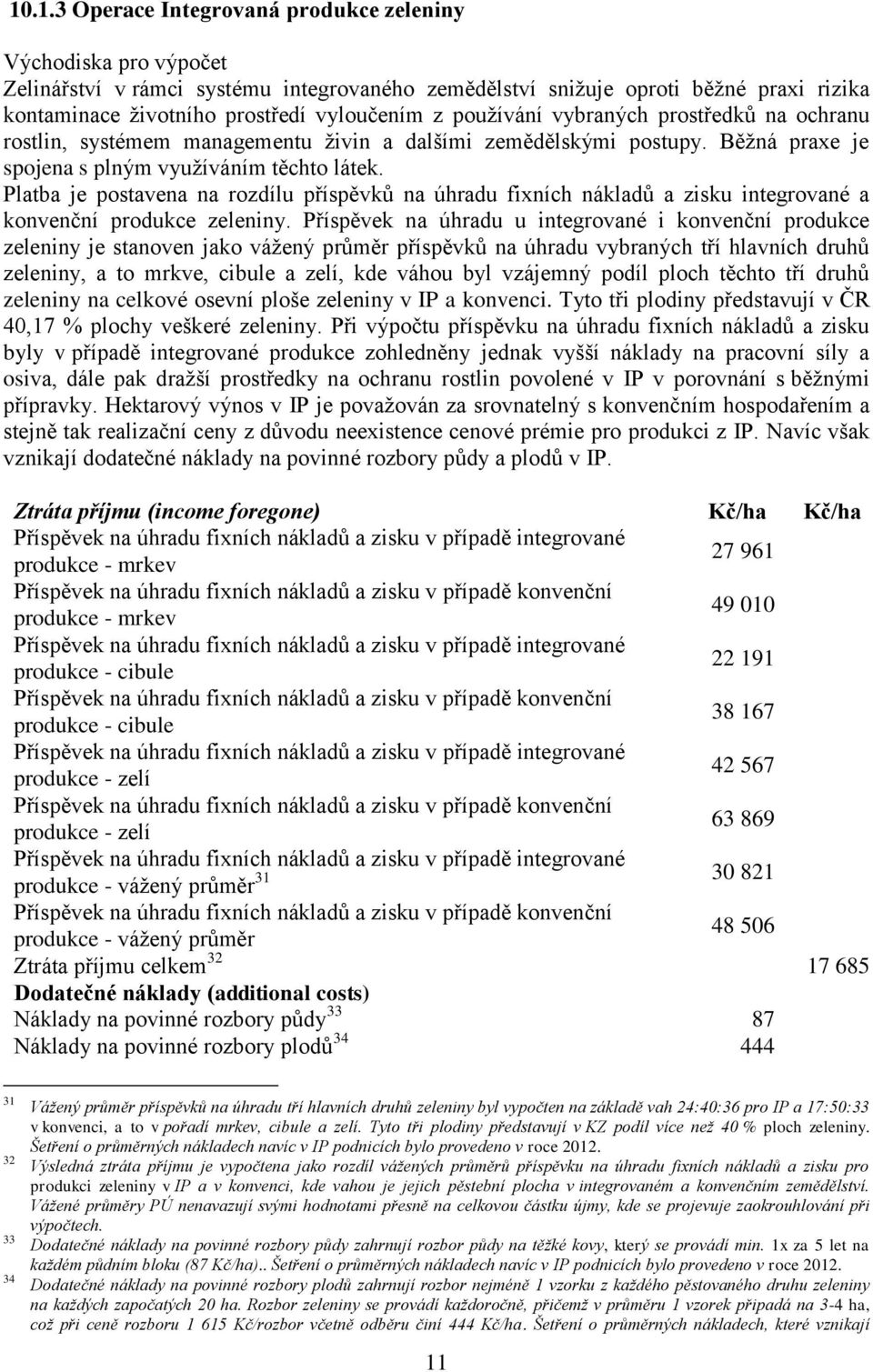 Platba je postavena na rozdílu příspěvků na úhradu fixních nákladů a zisku integrované a konvenční produkce zeleniny.