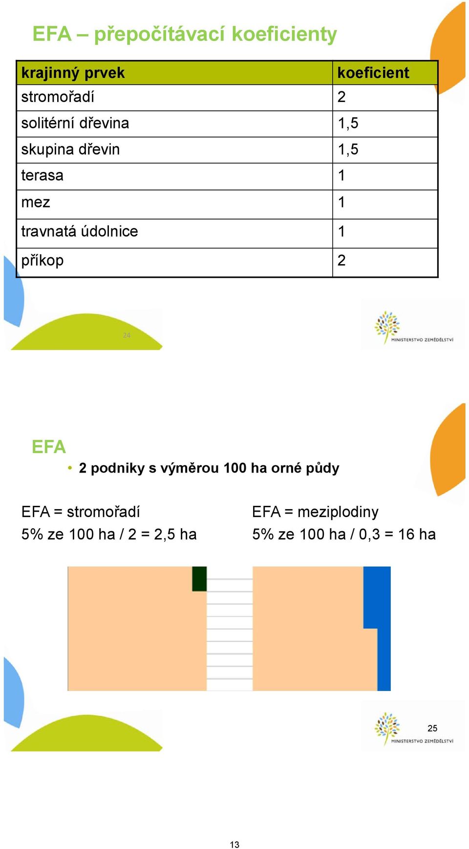 údolnice 1 příkop 2 24 EFA 2 podniky s výměrou 100 ha orné půdy EFA =