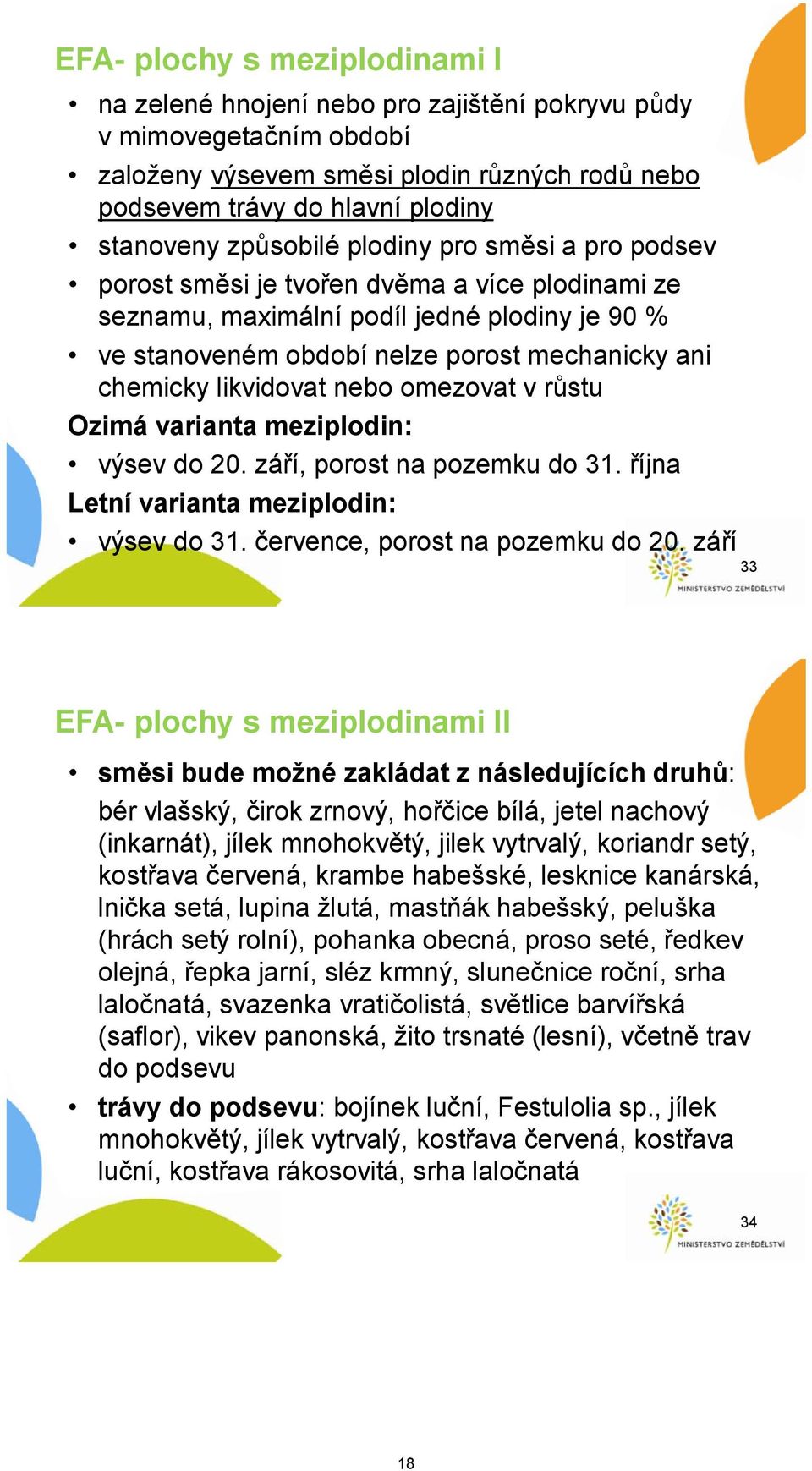 likvidovat nebo omezovat v růstu Ozimá varianta meziplodin: výsev do 20. září, porost na pozemku do 31. října Letní varianta meziplodin: výsev do 31. července, porost na pozemku do 20.