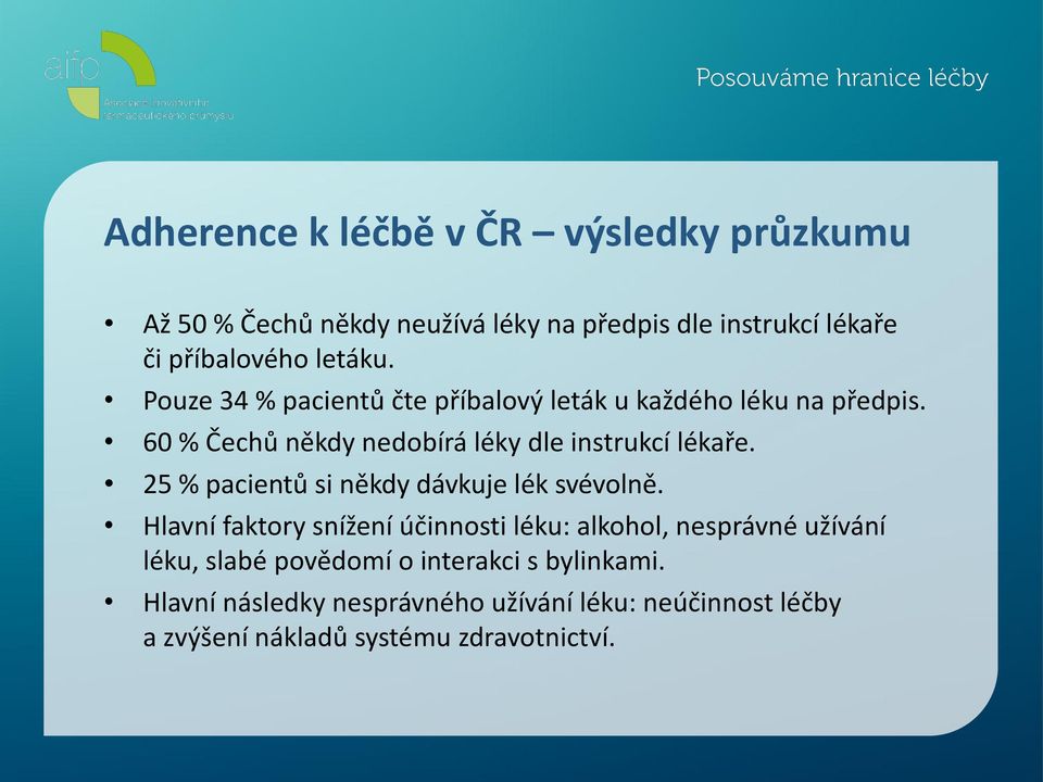 25 % pacientů si někdy dávkuje lék svévolně.