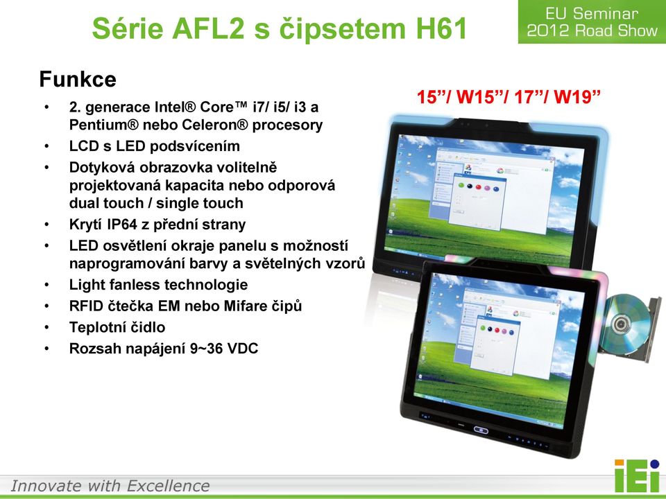 volitelně projektovaná kapacita nebo odporová dual touch / single touch Krytí IP64 z přední strany LED