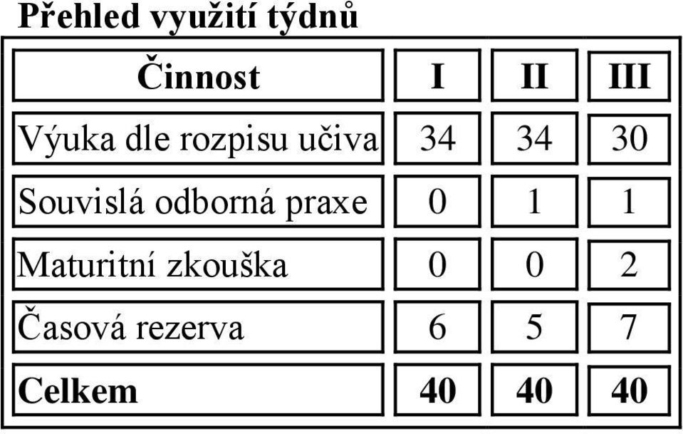 Souvislá odborná praxe 0 1 1 Maturitní