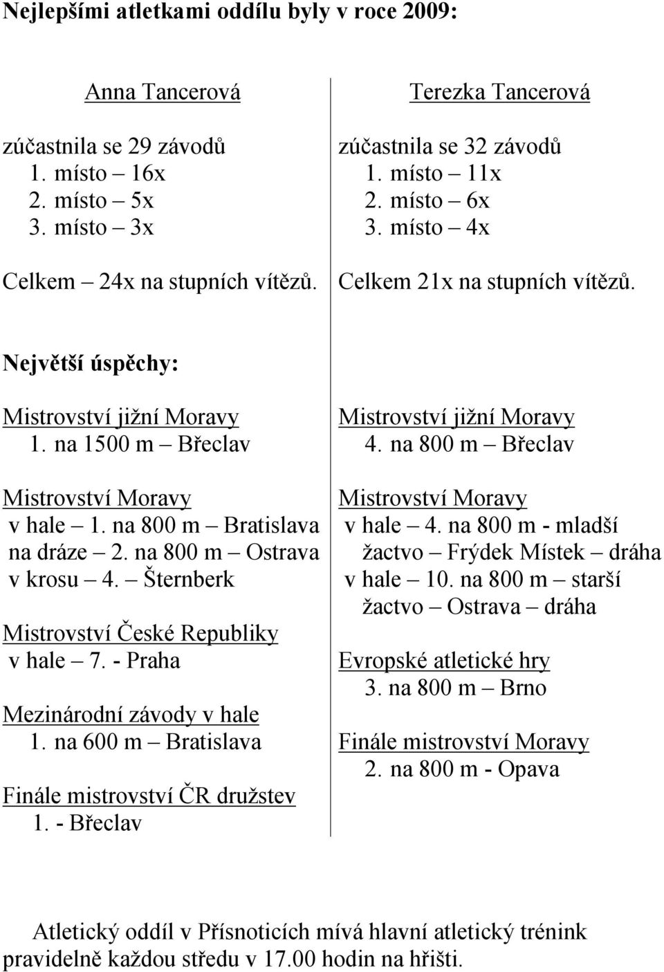 na 800 m Ostrava v krosu 4. Šternberk Mistrovství České Republiky v hale 7. - Praha Mezinárodní závody v hale 1. na 600 m Bratislava Finále mistrovství ČR družstev 1.