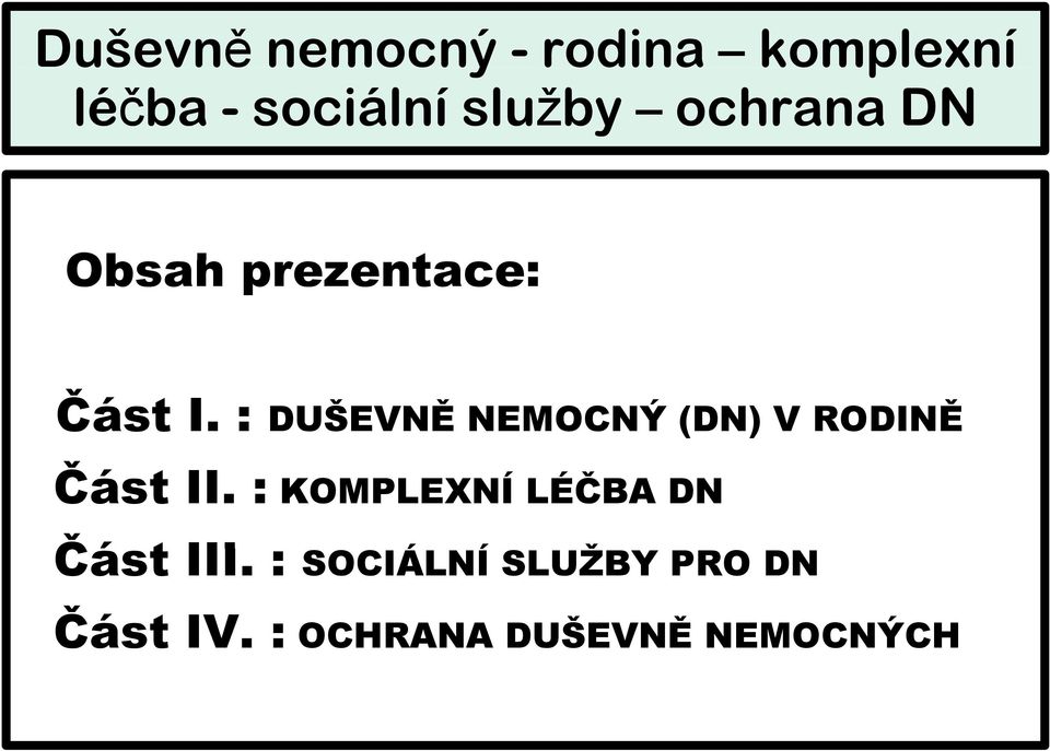 : DUŠEVNĚ NEMOCNÝ (DN) V RODINĚ Část II.