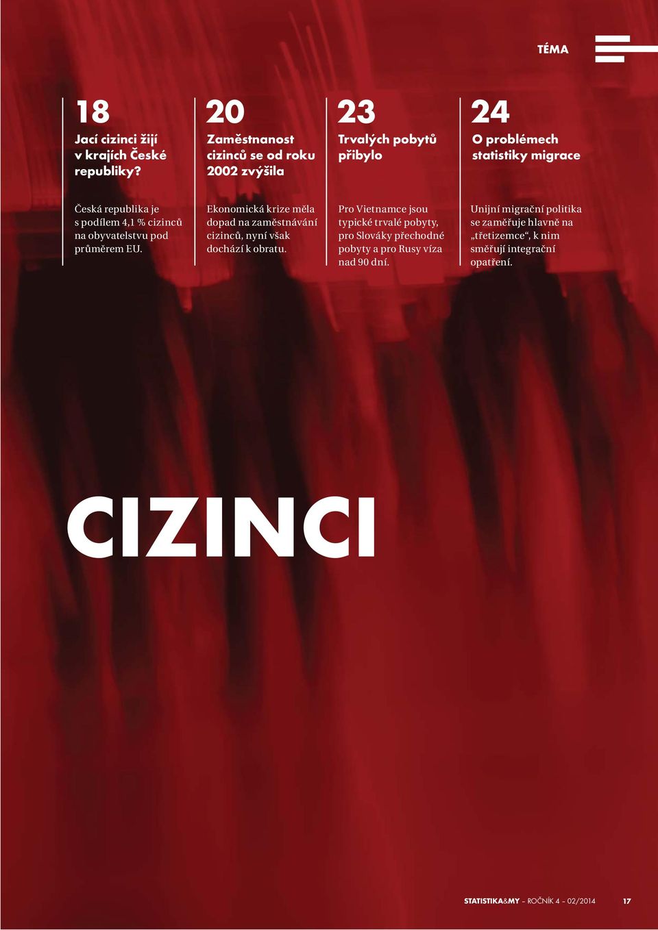 4,1 % cizinců na obyvatelstvu pod průměrem EU. Ekonomická krize měla dopad na zaměstnávání cizinců, nyní však dochází k obratu.