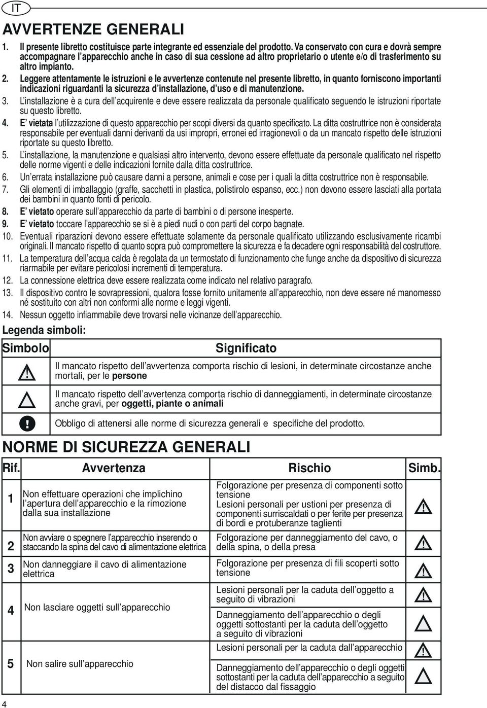 Leggere attentamente le istruzioni e le avvertenze contenute nel presente libretto, in quanto forniscono importanti indicazioni riguardanti la sicurezza d installazione, d uso e di manutenzione. 3.