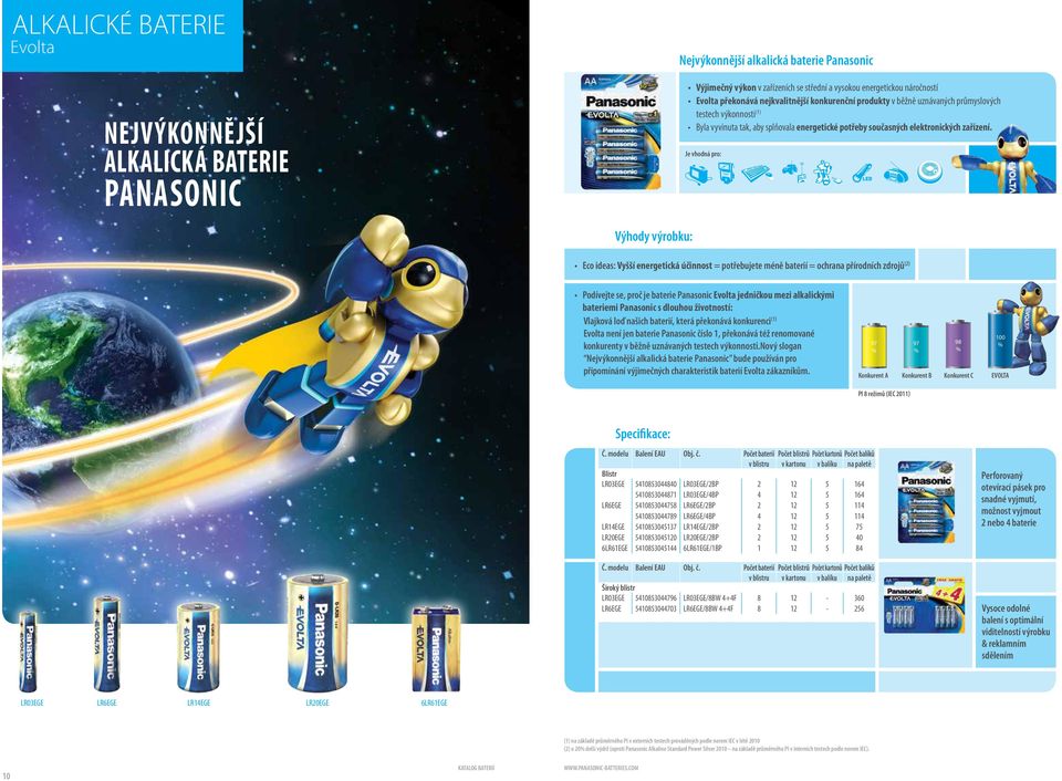 Je vhodná pro: Eco ideas: Vyšší energetická účinnost = potřebujete méně baterií = ochrana přírodních zdrojů (2) Podívejte se, proč je baterie Panasonic Evolta jedničkou mezi alkalickými bateriemi