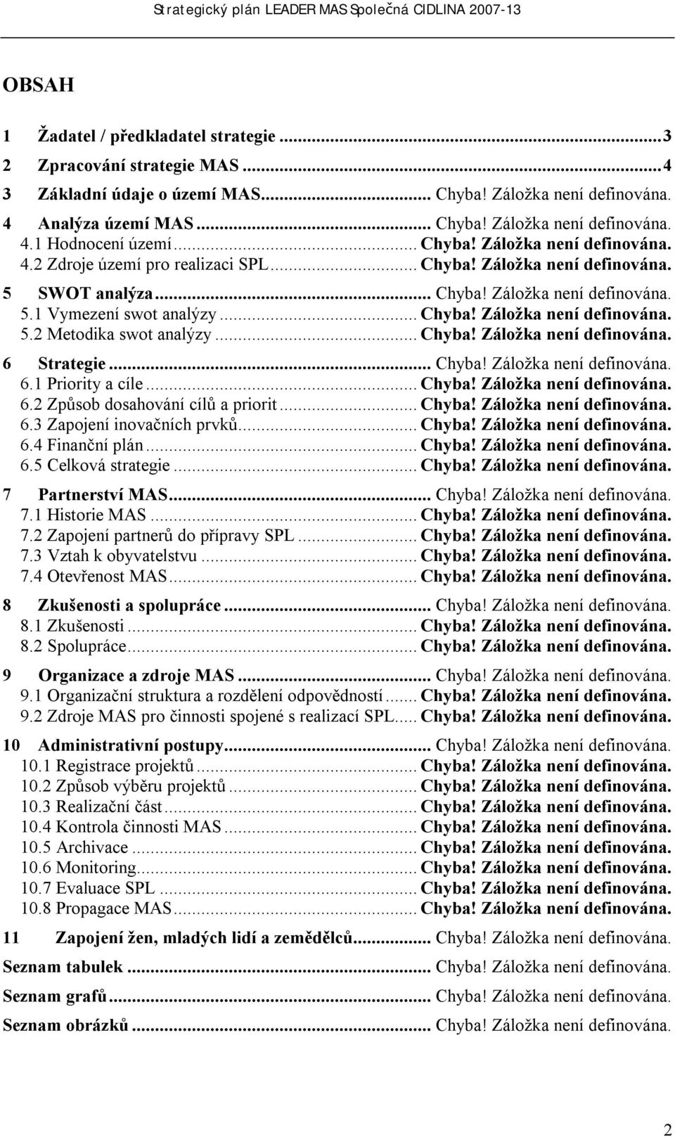 .. Chyba! Záložka není definována. 5.1 Vymezení swot analýzy... Chyba! Záložka není definována. 5.2 Metodika swot analýzy... Chyba! Záložka není definována. 6 Strategie... Chyba! Záložka není definována. 6.1 Priority a cíle.