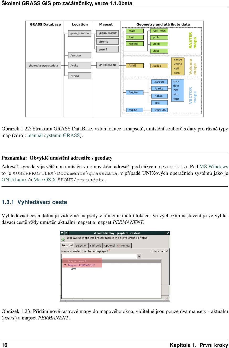 Pod MS Windows to je %USERPROFILE%\Documents\grassdata, v případě UNIXových operačních systémů jako je GNU/Linux či Mac OS X $HOME/grassdata. 1.3.