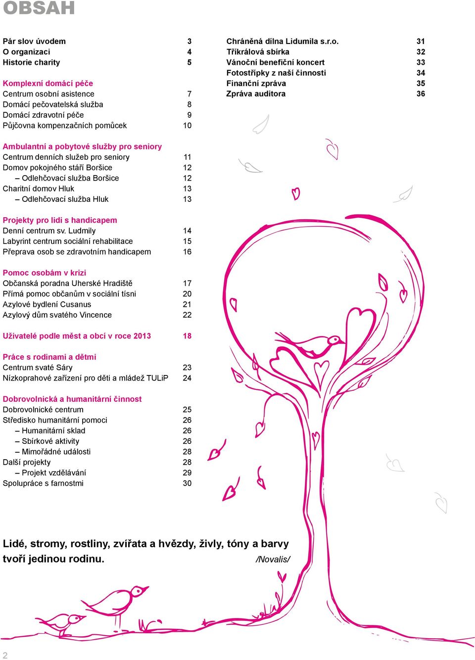 31 Tříkrálová sbírka 32 Vánoční benefiční koncert 33 Fotostřípky z naší činnosti 34 Finanční zpráva 35 Zpráva auditora 36 Ambulantní a pobytové služby pro seniory Centrum denních služeb pro seniory
