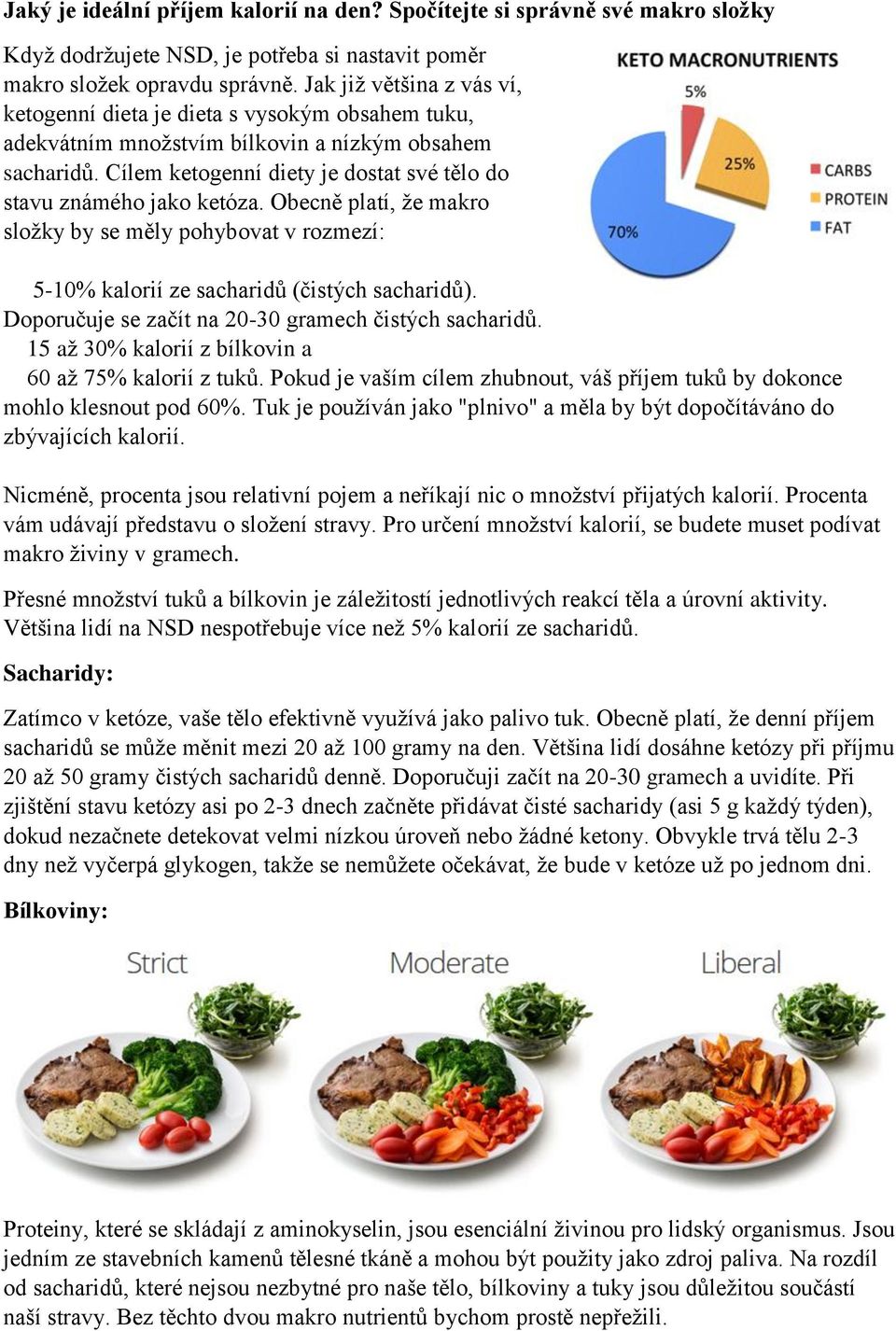 Cílem ketogenní diety je dostat své tělo do stavu známého jako ketóza. Obecně platí, že makro složky by se měly pohybovat v rozmezí: 5-10% kalorií ze sacharidů (čistých sacharidů).