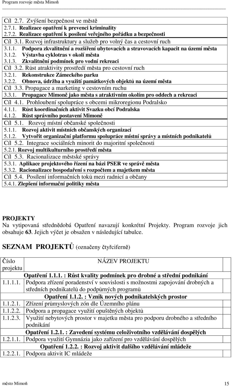 2.1. Rekonstrukce Zámeckého parku 3.2.2. Obnova, údržba a využití památkových objekt na území msta Cíl 3.3. Propagace a marketing v cestovním ruchu 3.3.1. Propagace Mimon jako msta s atraktivním okolím pro oddech a rekreaci Cíl 4.