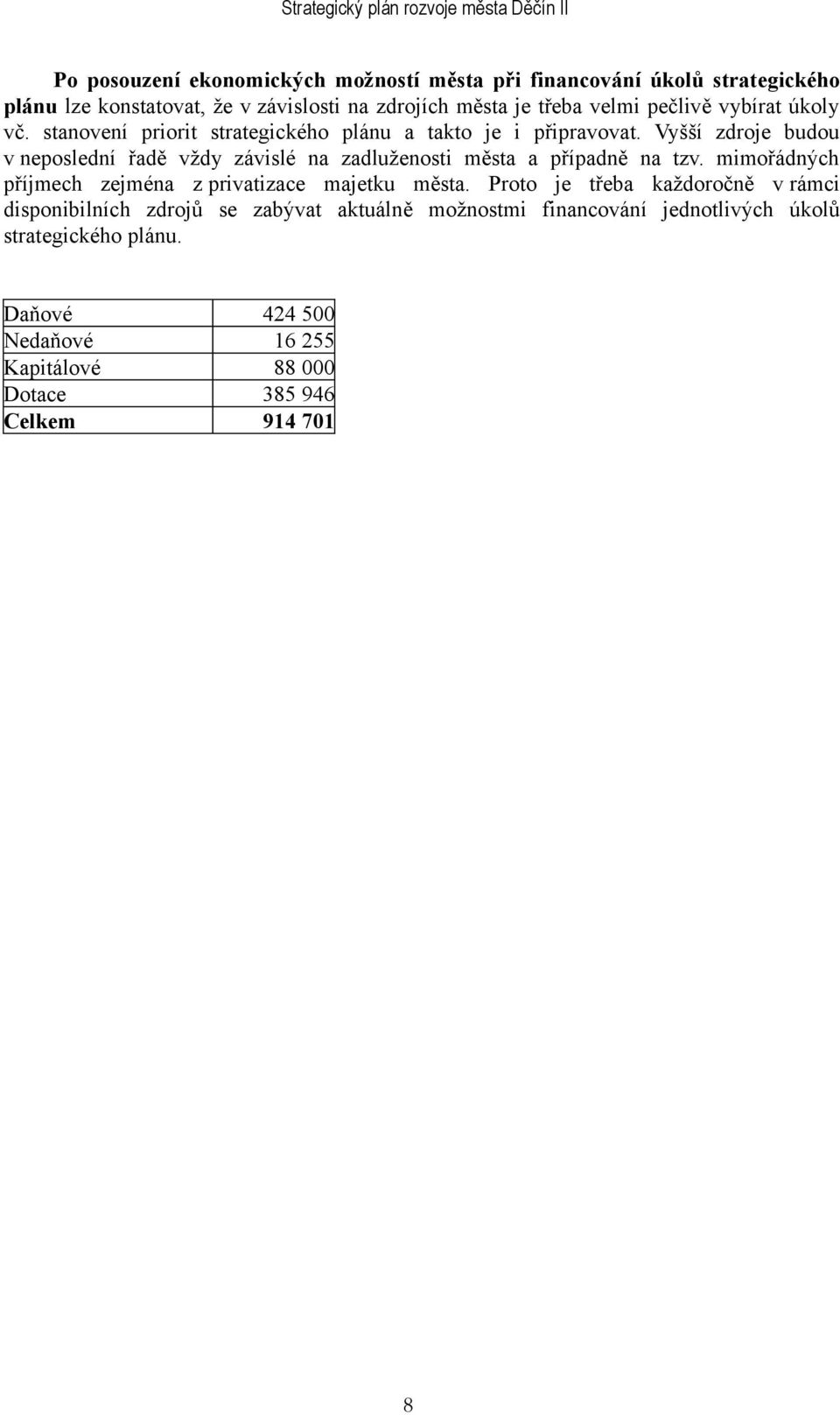 Vyšší zdroje budou v neposlední řadě vždy závislé na zadluženosti města a případně na tzv. mimořádných příjmech zejména z privatizace majetku města.