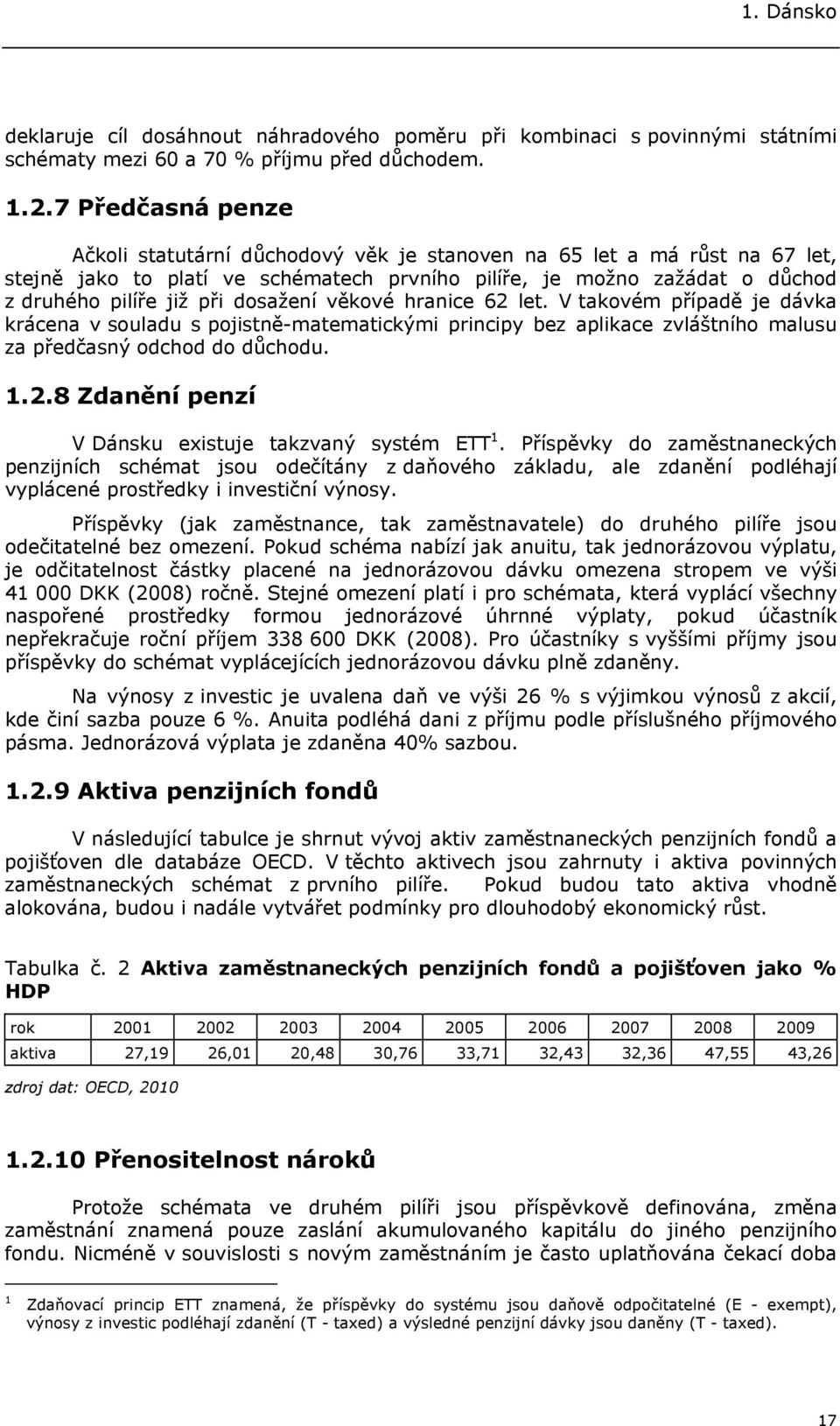 dosažení věkové hranice 62 let. V takovém případě je dávka krácena v souladu s pojistně-matematickými principy bez aplikace zvláštního malusu za předčasný odchod do důchodu. 1.2.8 Zdanění penzí V Dánsku existuje takzvaný systém ETT 1.