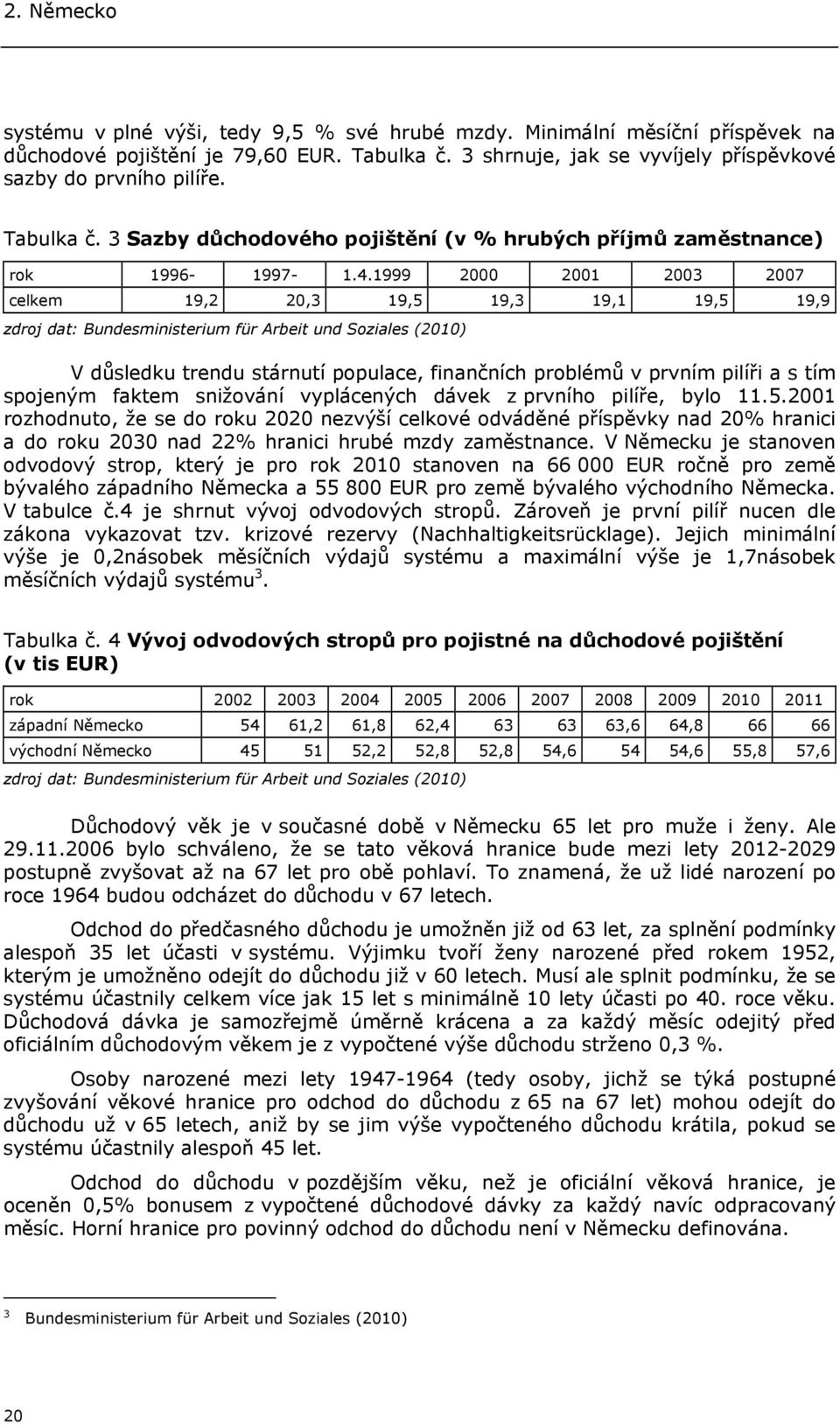 1999 2000 2001 2003 2007 celkem 19,2 20,3 19,5 19,3 19,1 19,5 19,9 zdroj dat: Bundesministerium für Arbeit und Soziales (2010) V důsledku trendu stárnutí populace, finančních problémů v prvním pilíři