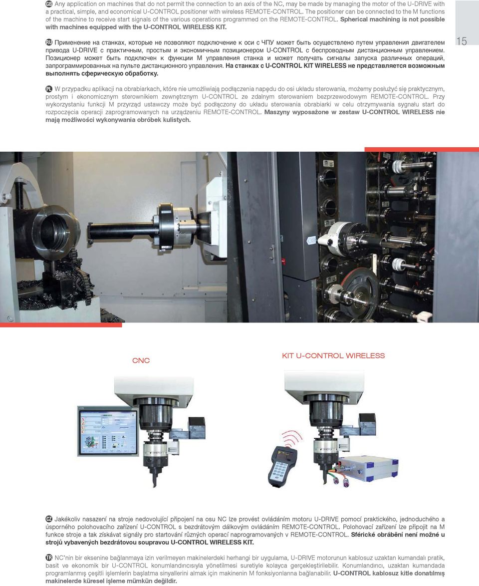 Spherical machining is not possible with machines equipped with the U-CONTROL WIRELESS KIT.