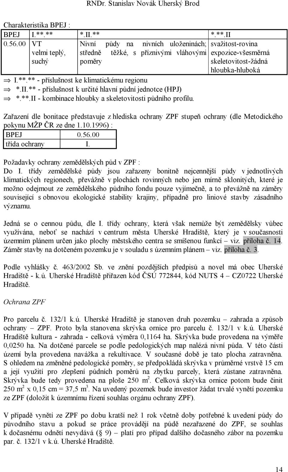 ** - příslušnost ke klimatickému regionu *.II.** - příslušnost k určité hlavní půdní jednotce (HPJ) *.**.II - kombinace hloubky a skeletovitosti půdního profilu.