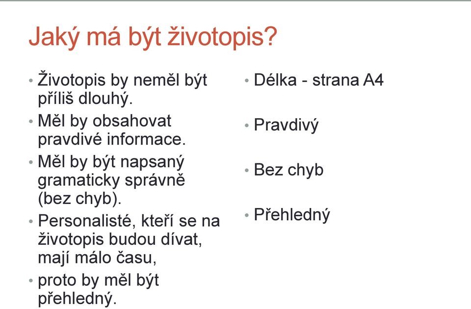 Měl by být napsaný gramaticky správně (bez chyb).