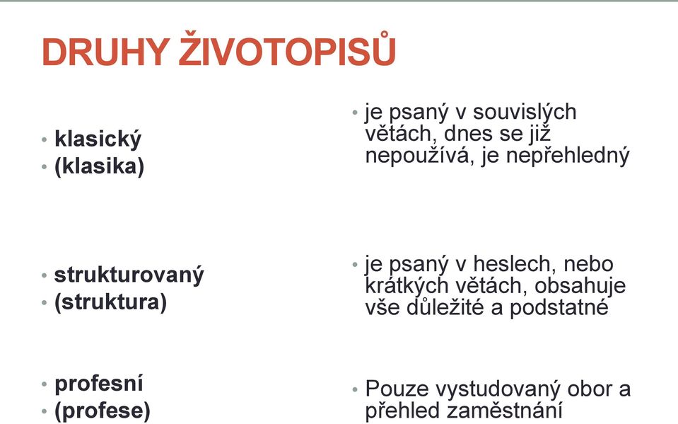 psaný v heslech, nebo krátkých větách, obsahuje vše důležité a