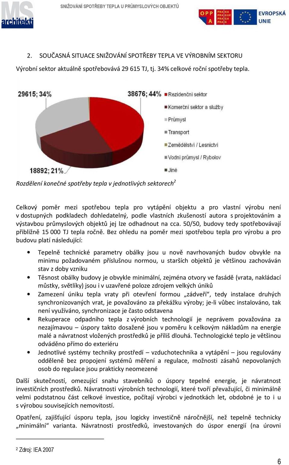 zkušeností autora s projektováním a výstavbou průmyslových objektů jej lze odhadnout na cca. 50/50, budovy tedy spotřebovávají přibližně 15 000 TJ tepla ročně.