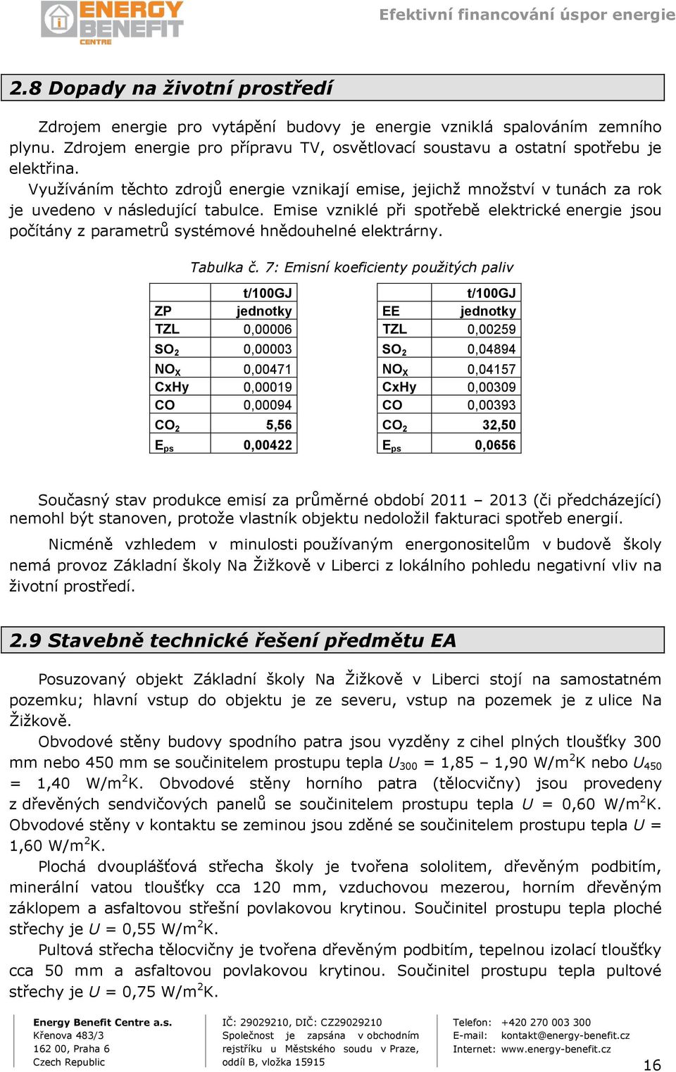 Emise vzniklé při spotřebě elektrické energie jsou počítány z parametrů systémové hnědouhelné elektrárny. Tabulka č.